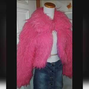 Pink Faux Fur Coat/Pink Wig/Hat Costume  Austin Power Look